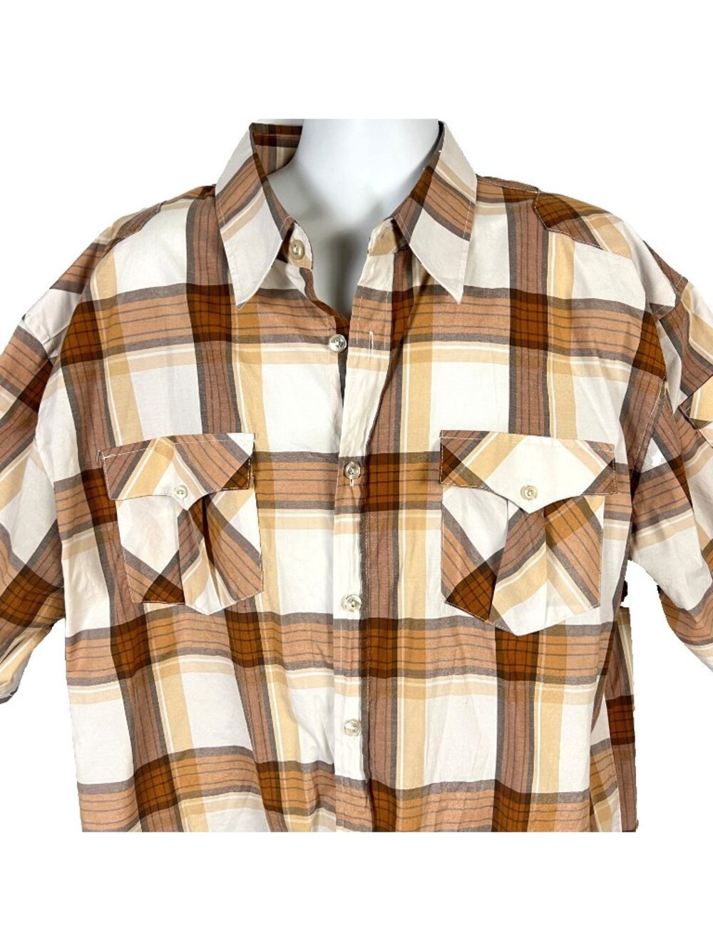 Knockout Mens Plaid Button Shirt size 3X / 2XL Tall True Fit 51x34 Cargo Pocket
